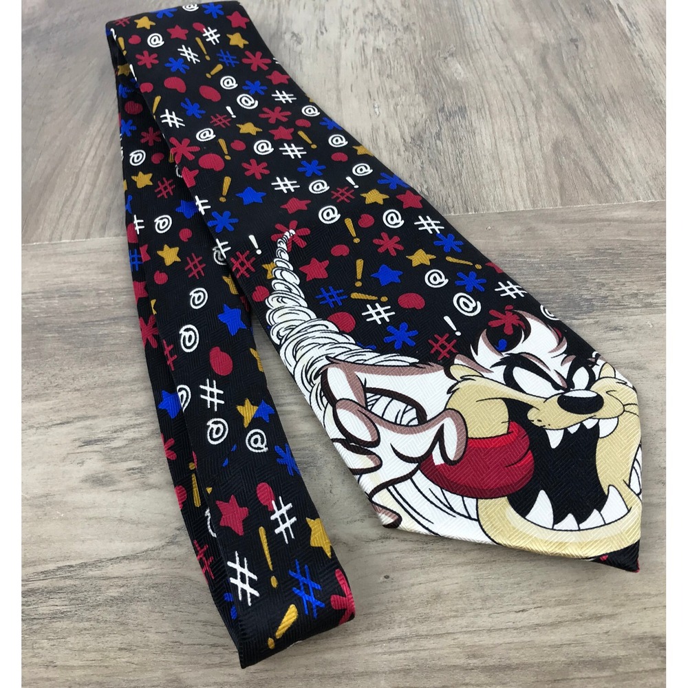 TAZ Tasmanian Devil Necktie Vtg 90s Looney Tunes ~ Neck Tie ~ Cartoon Black